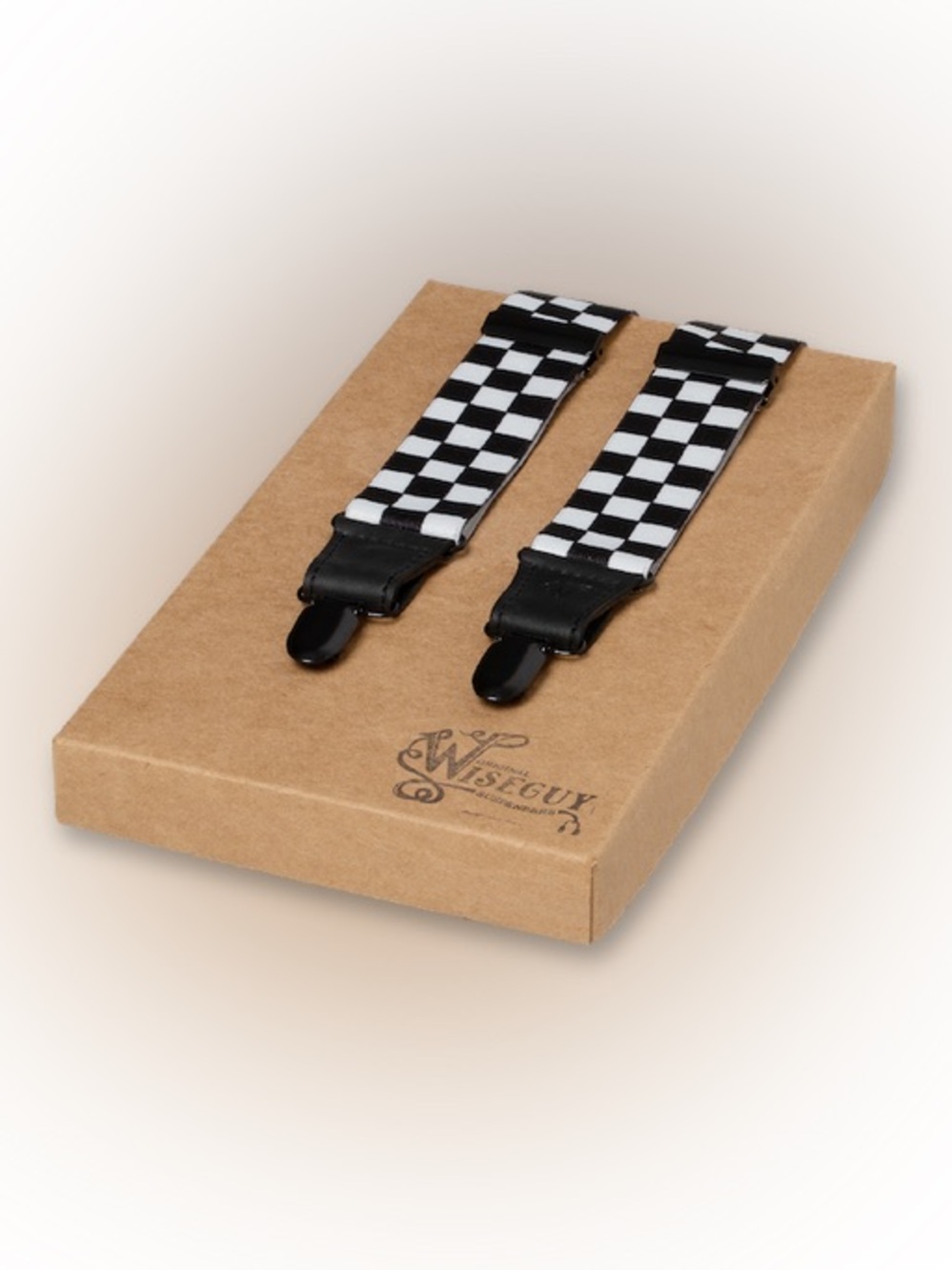 Wiseguy Elastic and Leather Black & White Checkered Men’s Statement Suspenders